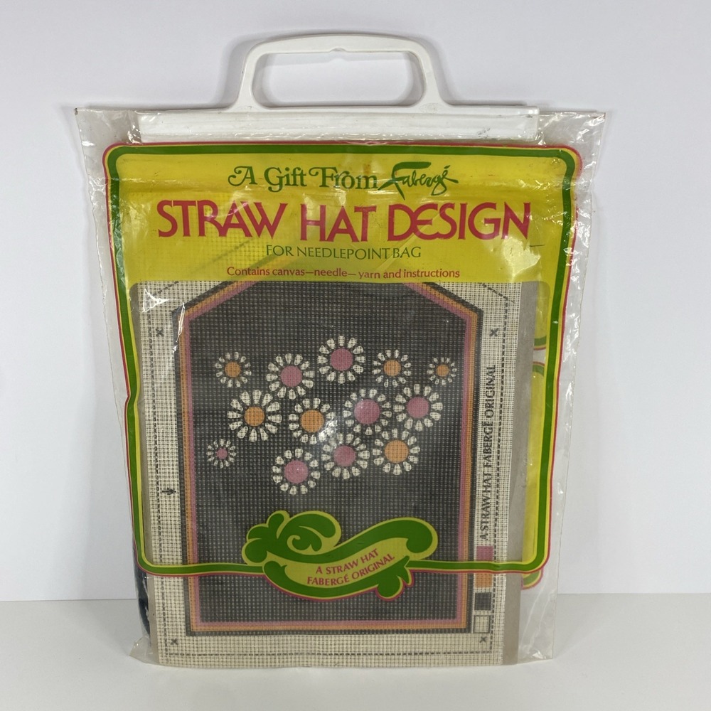 FLOWERS Straw Hat Design for Needlepoint Bag Faberge Vtg Craft Kit NEW